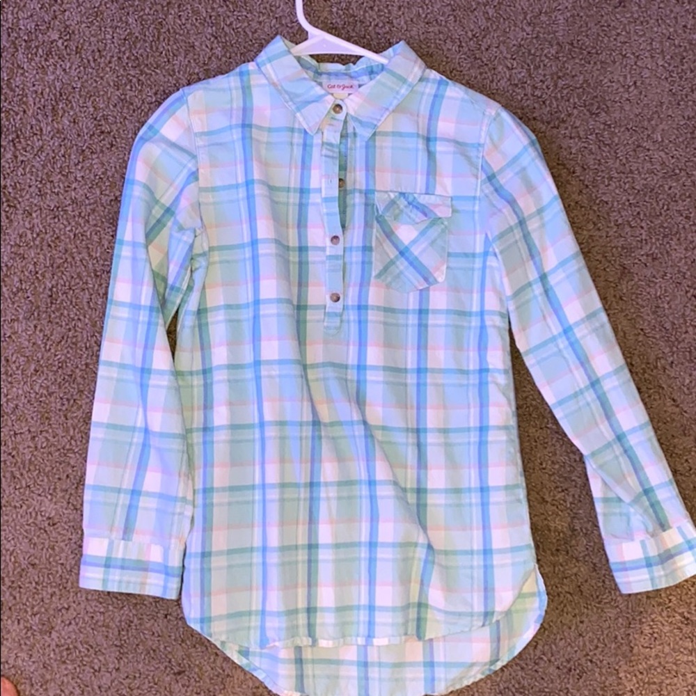 Cat & Jack light blue plaid top